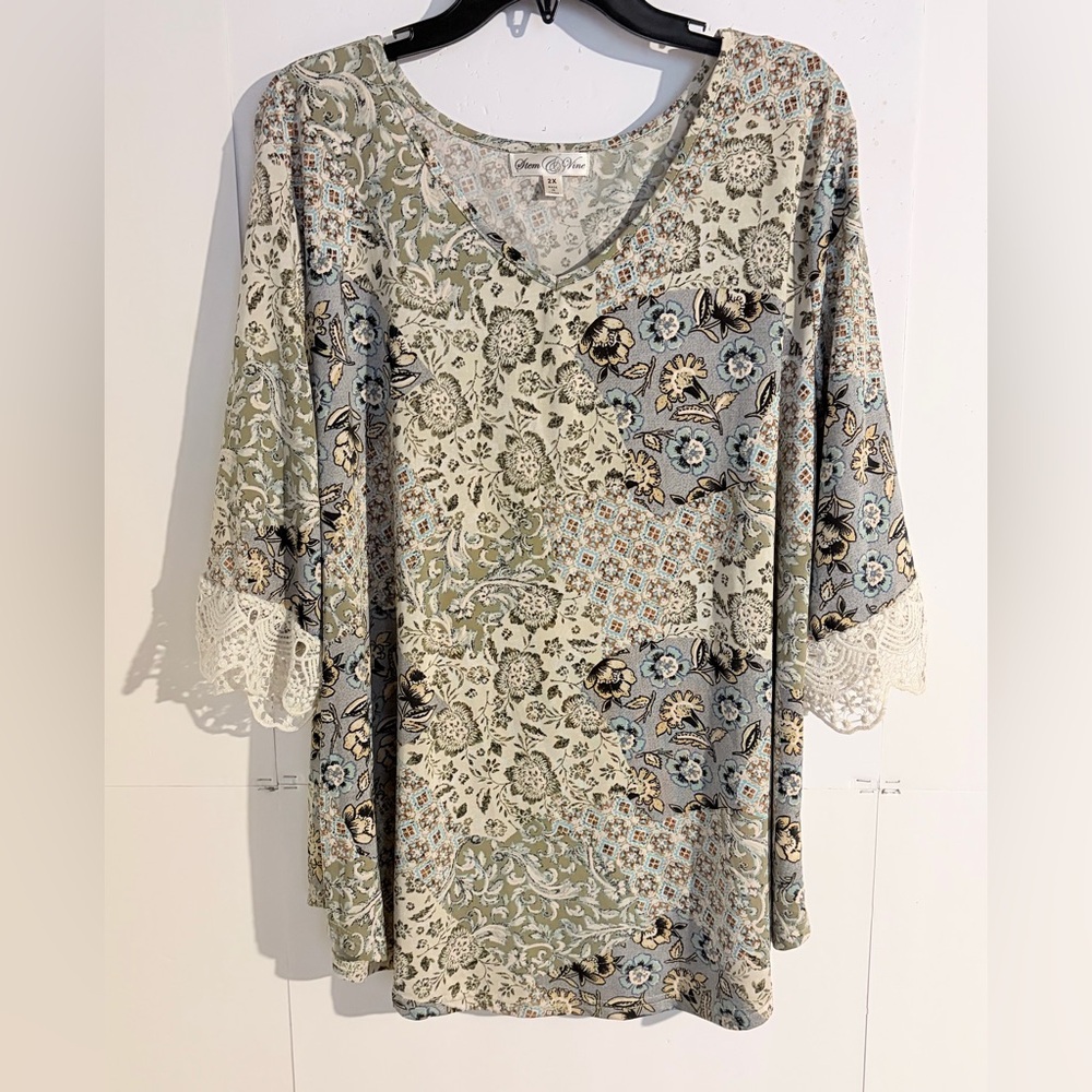 Floral Lace Trim Women Top